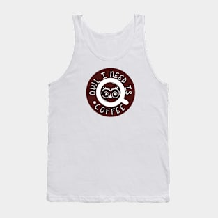 Owl I Need Is Coffee Latte Art Design Tank Top